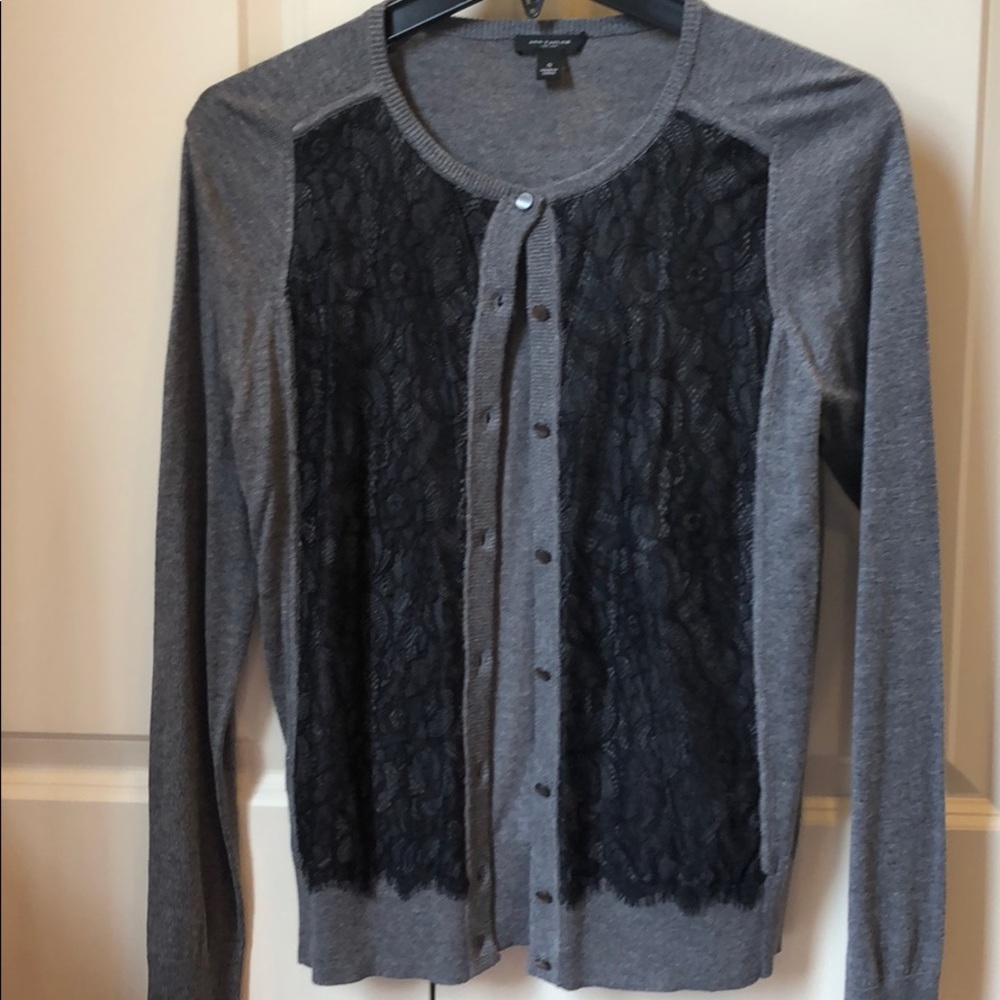 Ann Taylor grey cardigan w/ black lace inset